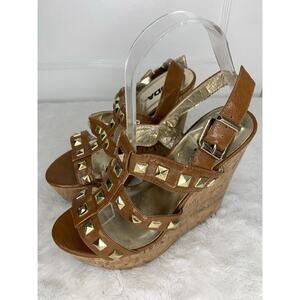 Soda Womens Studded Brown Cork Wedge Sandals Size 7.5